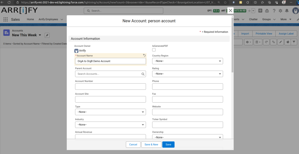 Setup a New Account Record in Org A