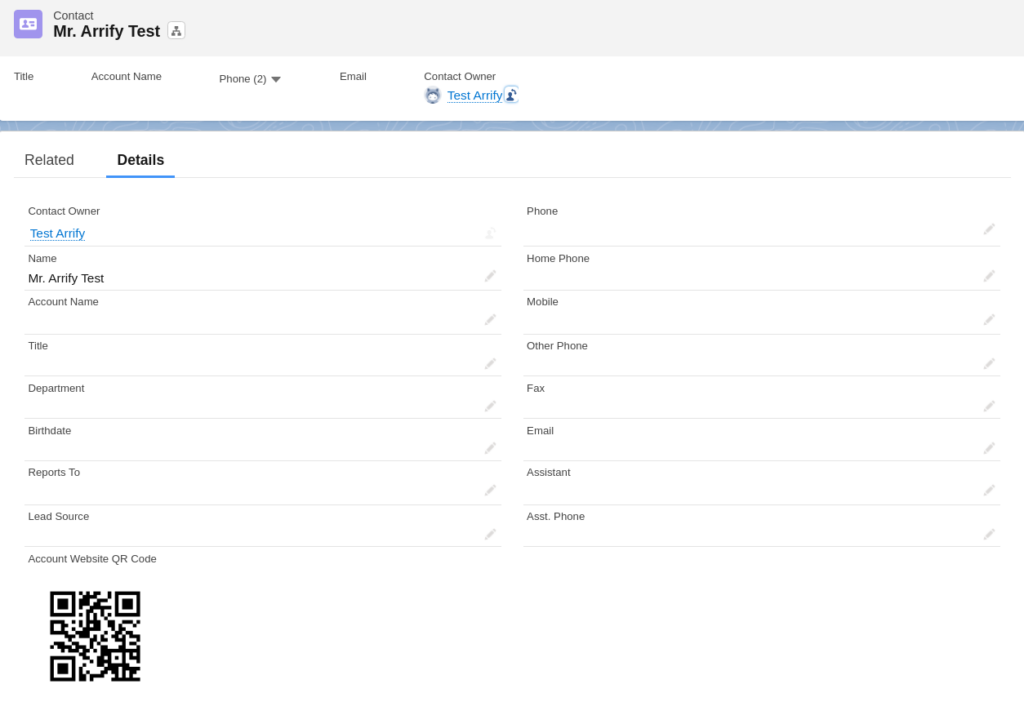 Using Salesforce QR code generator on Contact