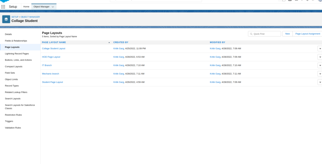 Go to Page Layout & Create Page Layout for IT branch