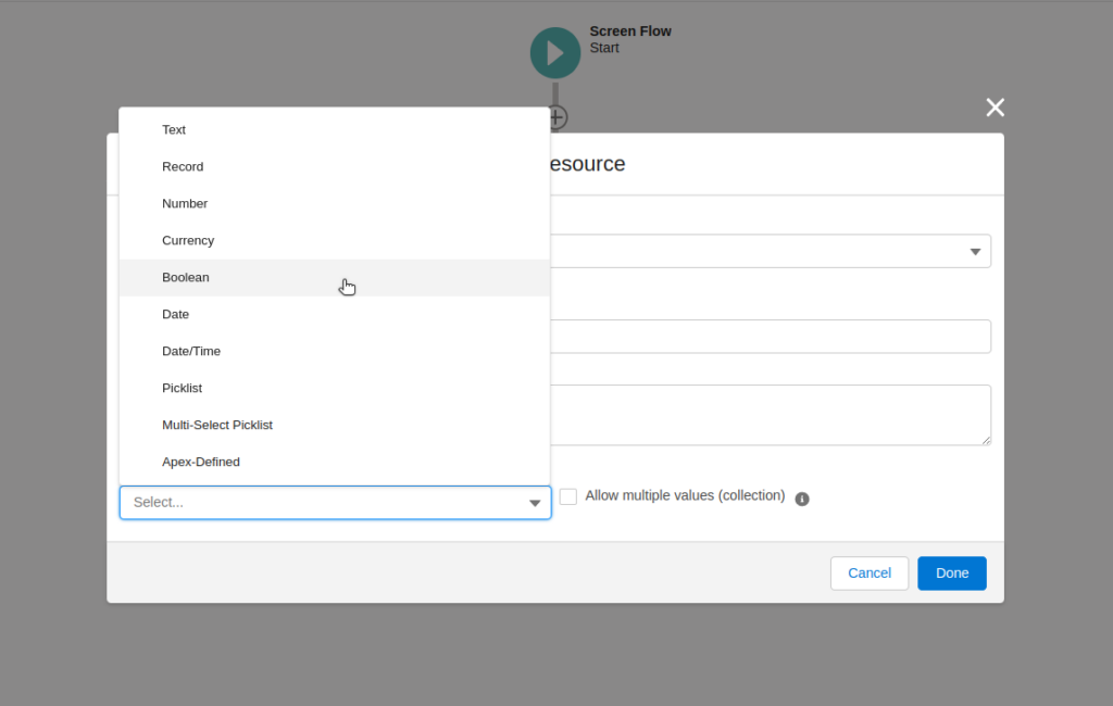 Different types of Salesforce Flow Variable