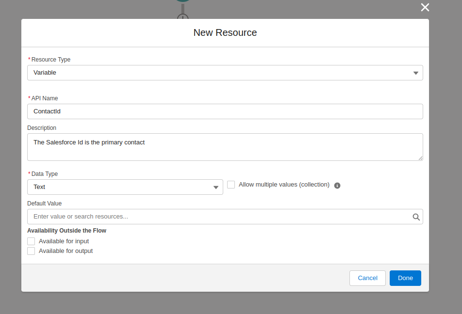 Fill out selected variable's details