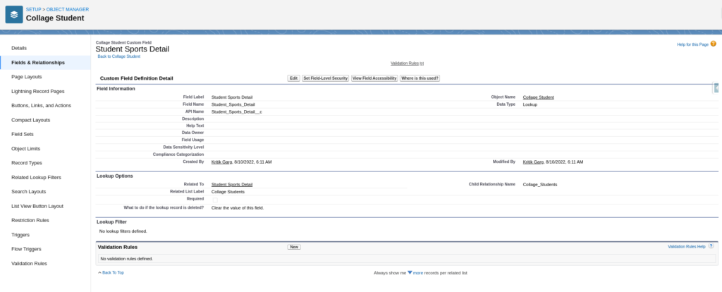 This Screen Confirmed Relationship Field Created