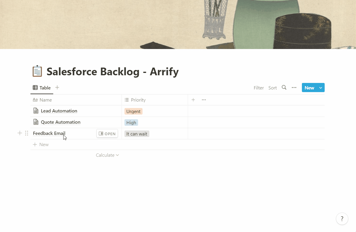 Salesforce product backlog in notion