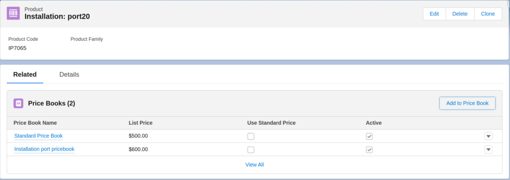 Price book and price book entry created for product