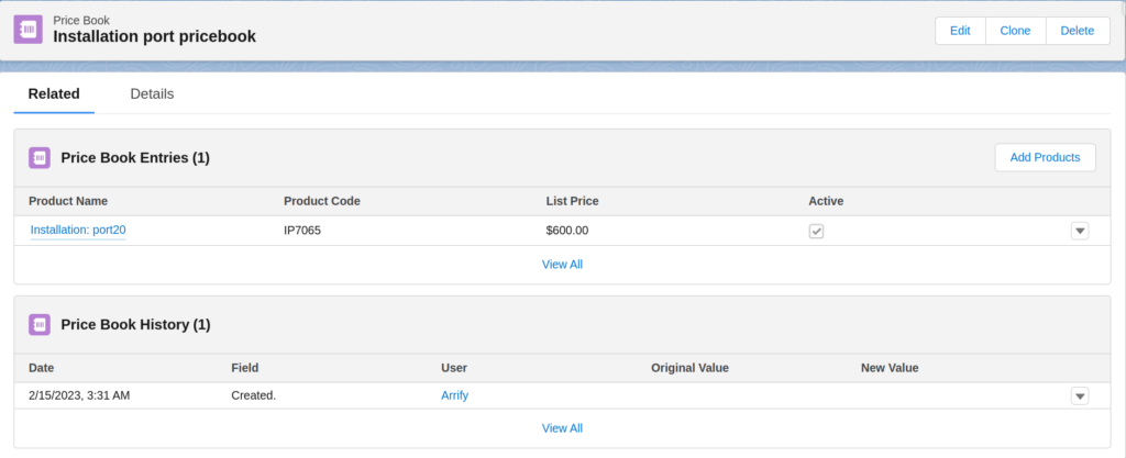 Navigate to price book entry record