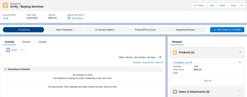 Product added to the opportunity 