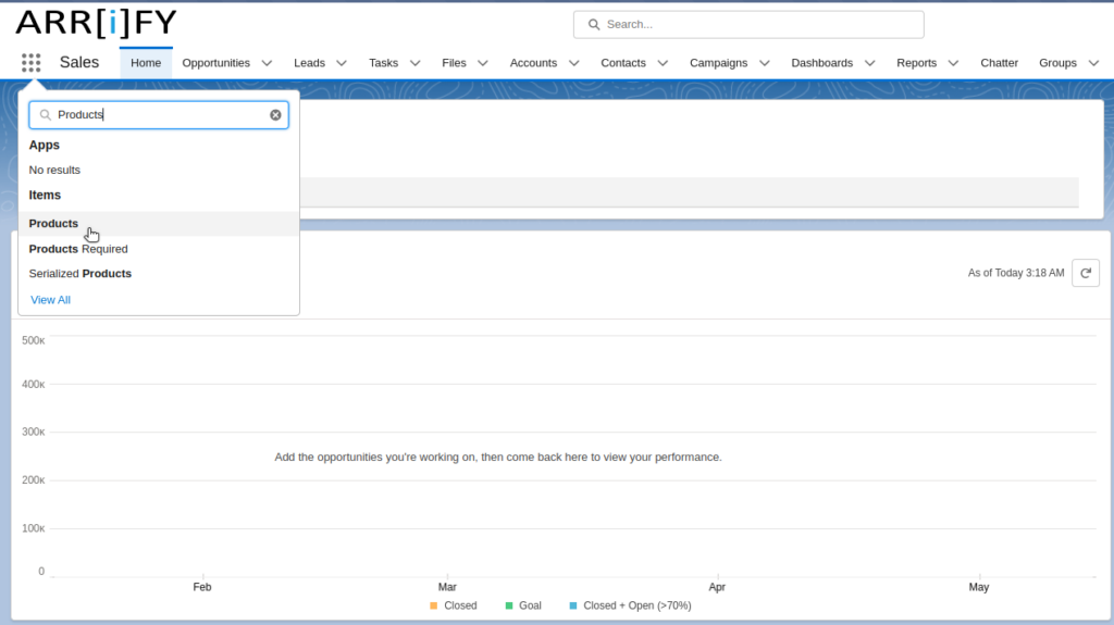 Open the Products tab